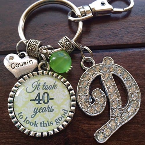 Personalized gift for COUSIN ,Initial Jewelry, Keychain, large RHINESTONE letter, it took 40 yeas to look this good, Gift for sister friend