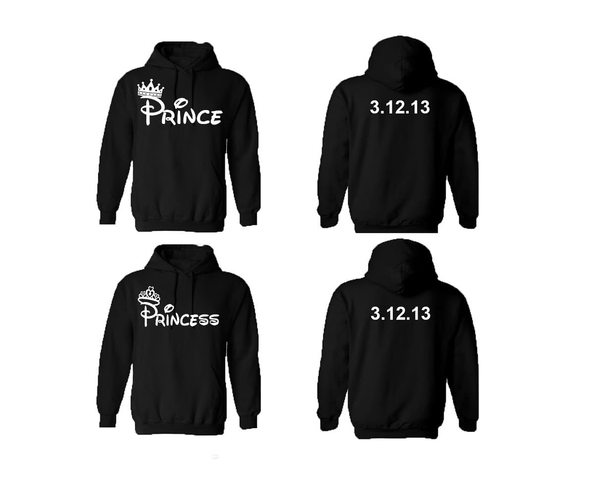 Prince Princess Couple Hoodies, Custom Dates on The Back. Customize it!