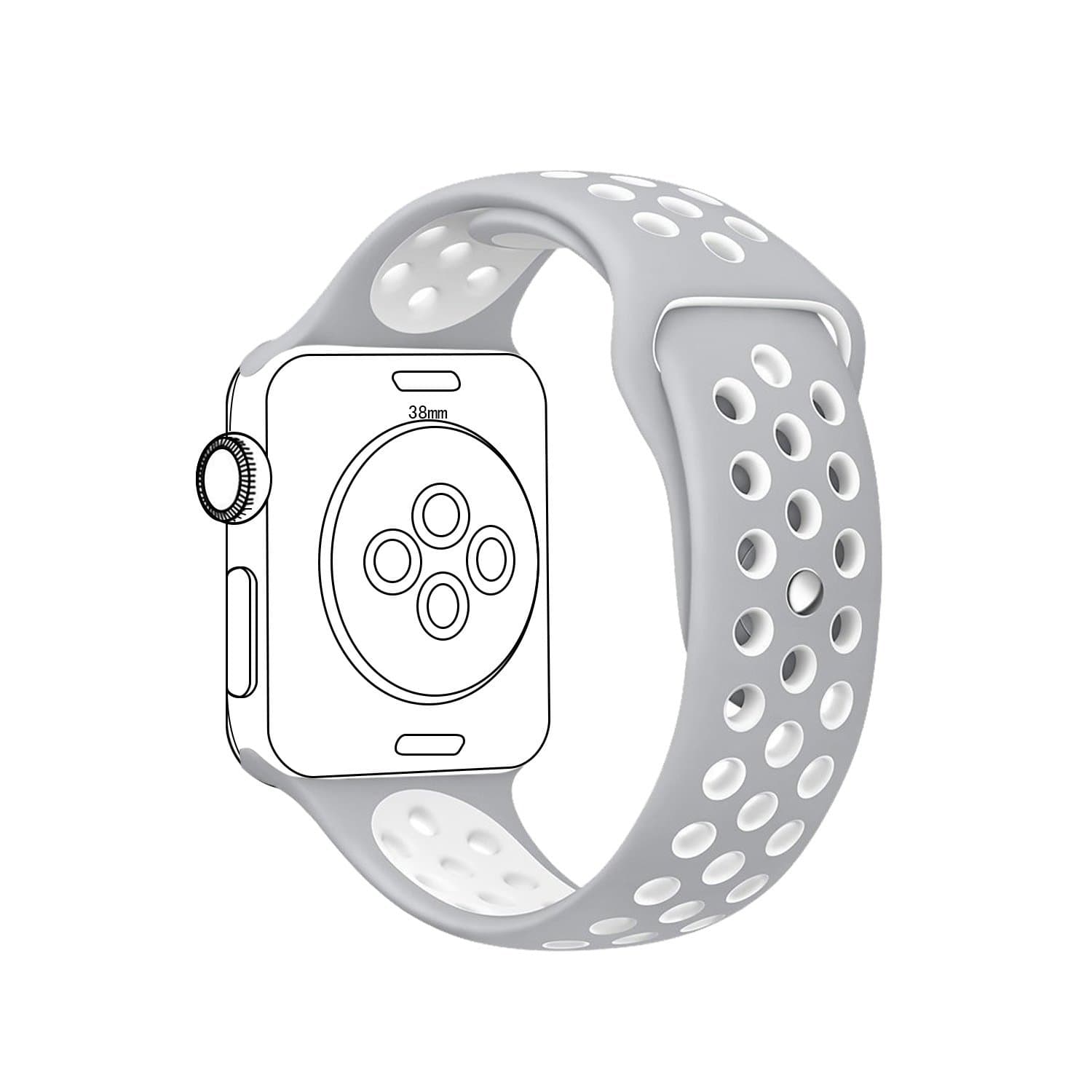 iMiWell Nike Band for Apple Watch 38mm, Soft Silicone Quick Release Replacement Strap for Apple iWatch Series 1 Series 2, Apple Watch Nike+ (38mm Medium/Large Gray+White)