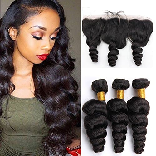 Virgin Brazilian Hair Weaves Loose Wave Curly Hair Weft 3Pcs with 13X4 Lace Frontal Closure Mixed Lengths 100% Virgin Human Hair Extensions 8" - 30" 100g pc (18 18 18 & closure 12)