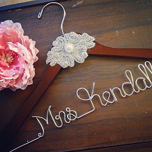 Personalize Bridal Wedding Hanger with center Pearl and diamond embellishment