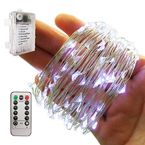 illumiForce LED Starry String Lights, Battery Operated Fairy Lights, 32.8ft 100LEDs, 8 Light Modes with Remote Control, Decorations for Patio Birthday Party Christmas Home Decor, Pure White, Outdoor