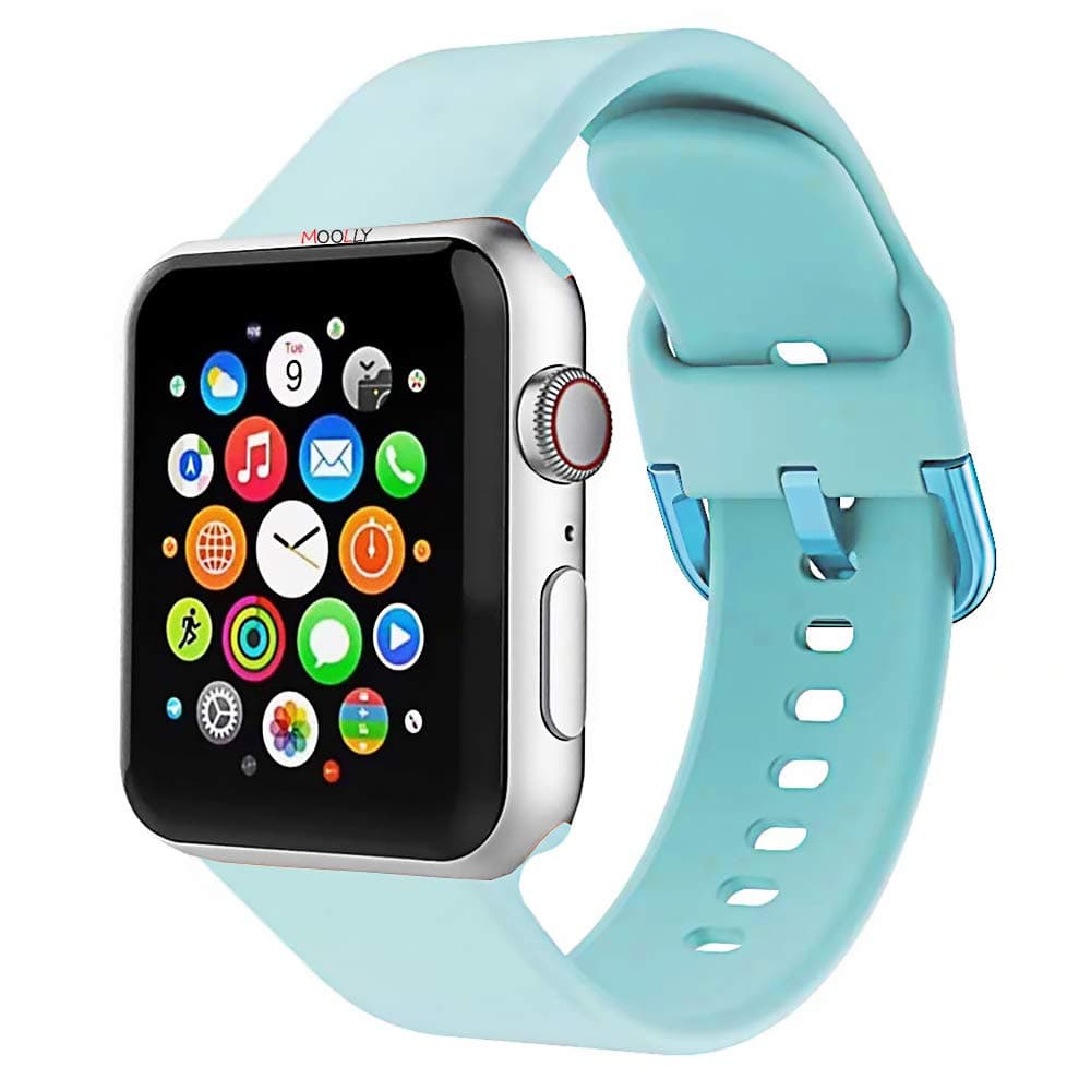 MOOLLY for Watch Band 38mm 40mm 42mm 44mm, Soft Silicone Watch Strap Replacement Sport Band Compatible with Watch Band Series 5/4/3/2/1 Sport & Edition (MOOLLY Light Blue, 44mm(42mm) M/L)