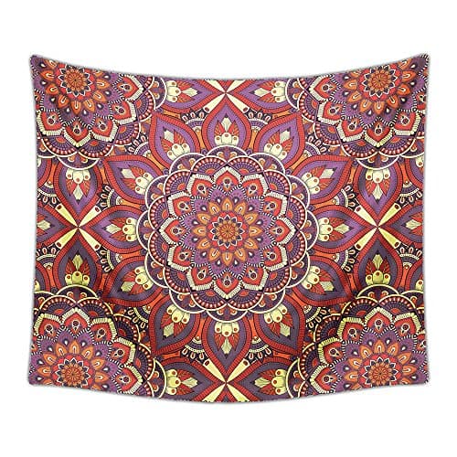 Redland Art Popular Handicrafts Bohemian Hippie Mandala Psychedelic Intricate Floral Indian Magical Thinking Tapestry Bedspread Wall Art Hanging Decor 59x78.7Inches Purple