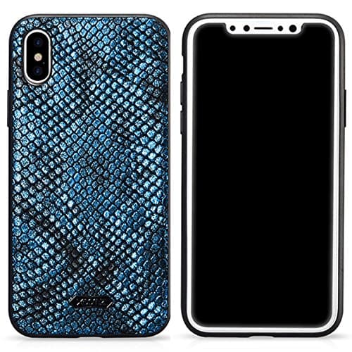 iPhone X Case Snakeskin Leather for apple iphone 5.8 inche aLAB (blue)