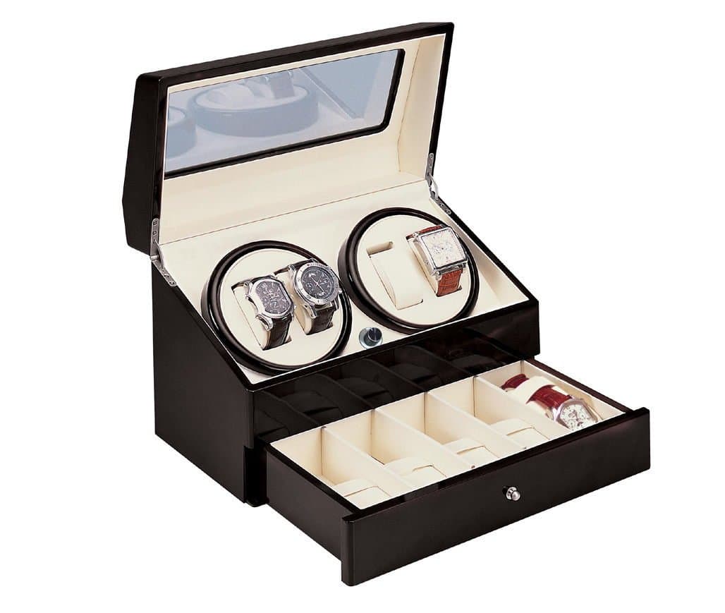 Jebely Automatic Quad Watch Winder 5 Storage Box CASE (Black)