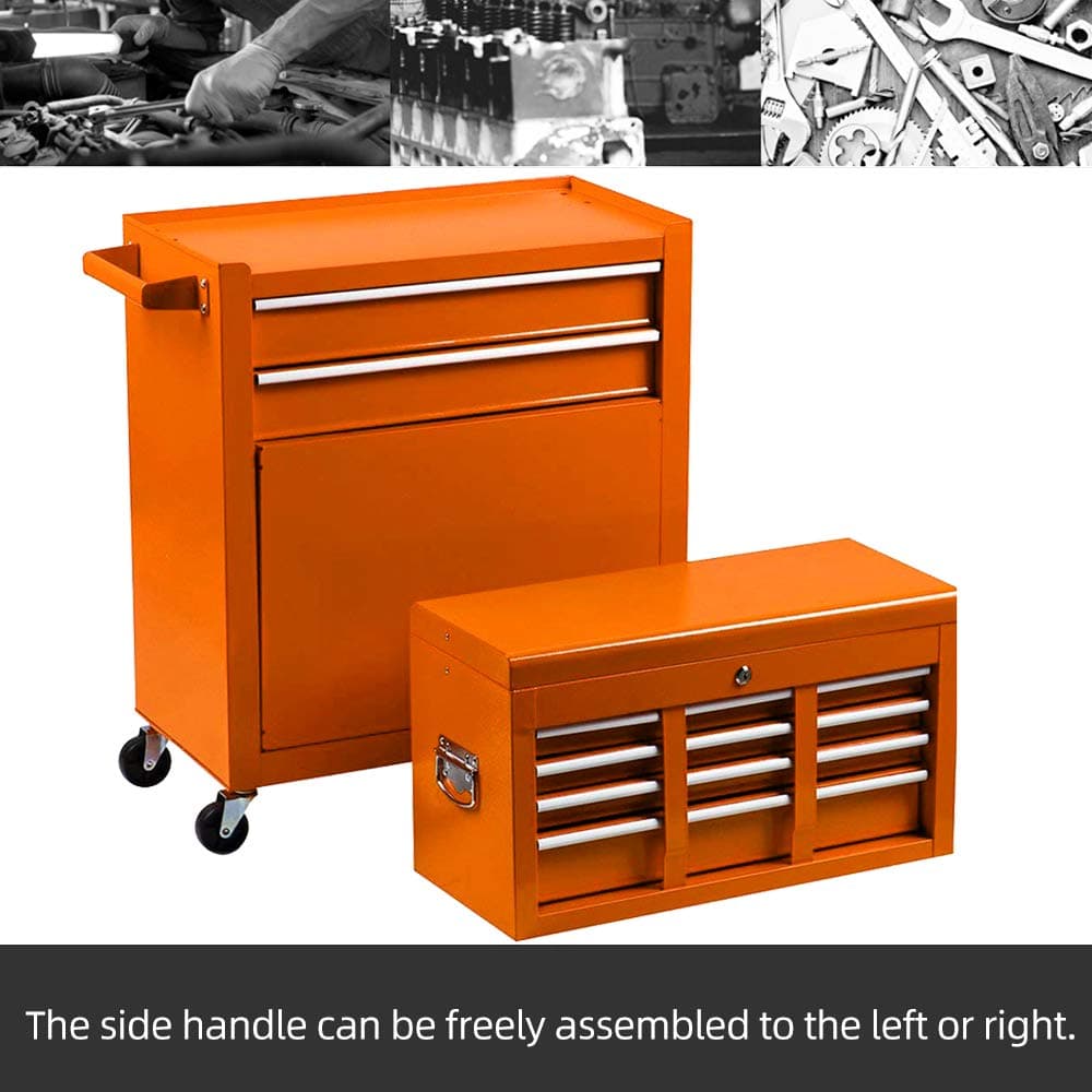 Tool Box 8-Drawer Rolling 2 in 1 Tool Cabinet With Drawer Removable Tool Box,Keyed Locking System Toolbox Organizer Boxes,Orange