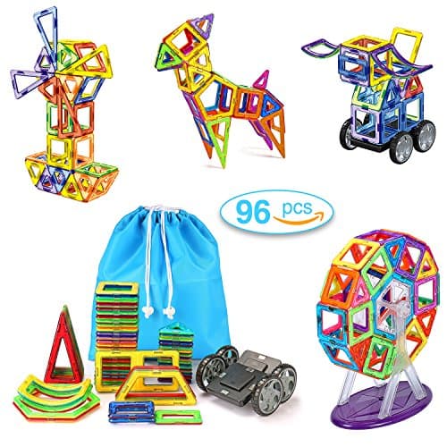 Magnetic Blocks Building Set Toys For Kids TOQIBO 96PCS Magnet Tiles Educational Building tiles Construction Toys For Boys Girls With Storage Bag
