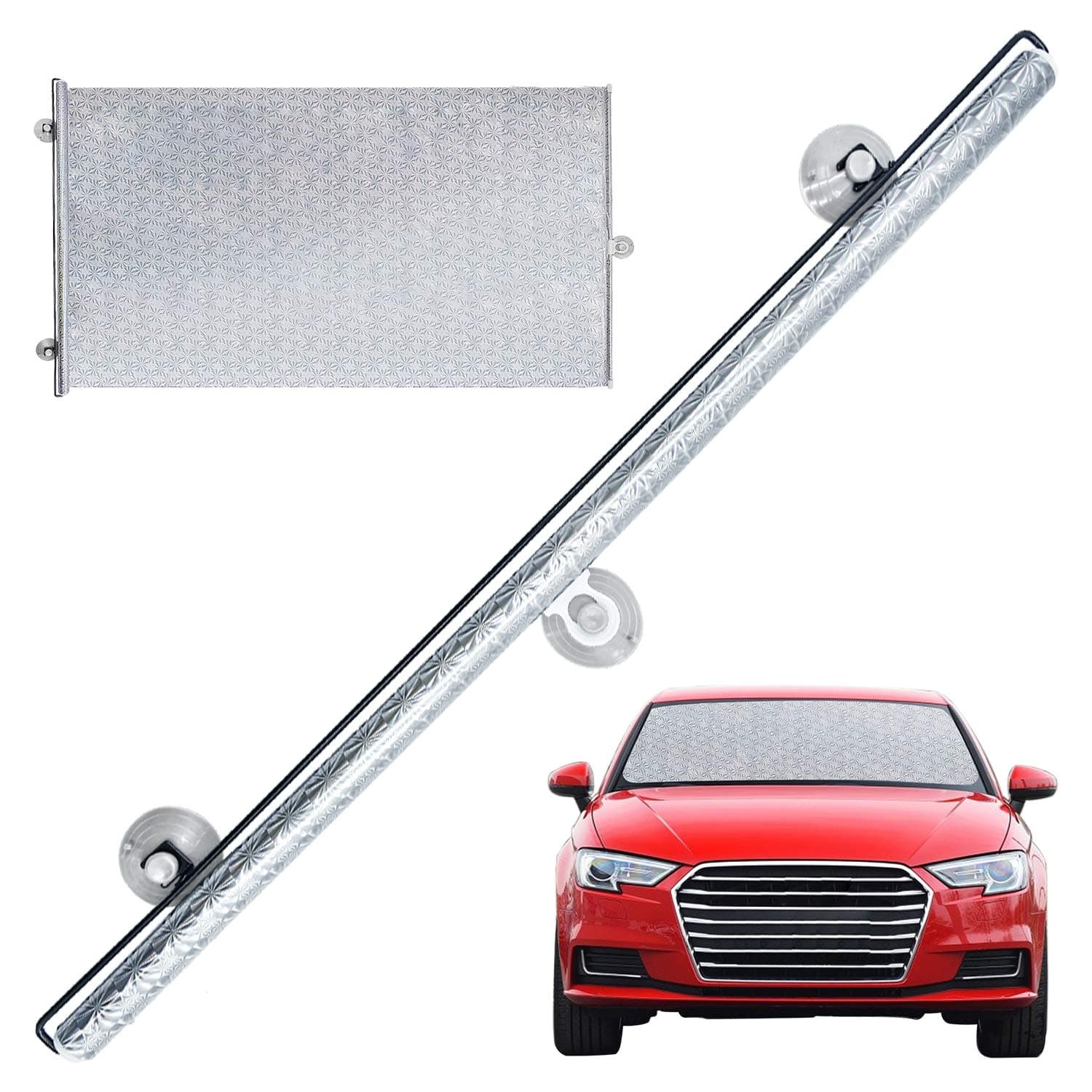 SANTOO Retractable Car Windshield Sunshade, Universal Car Windscreen Sunshade with 3 Suction Cup UV Protector Cover for SUV MPV Auto - Cover 97%