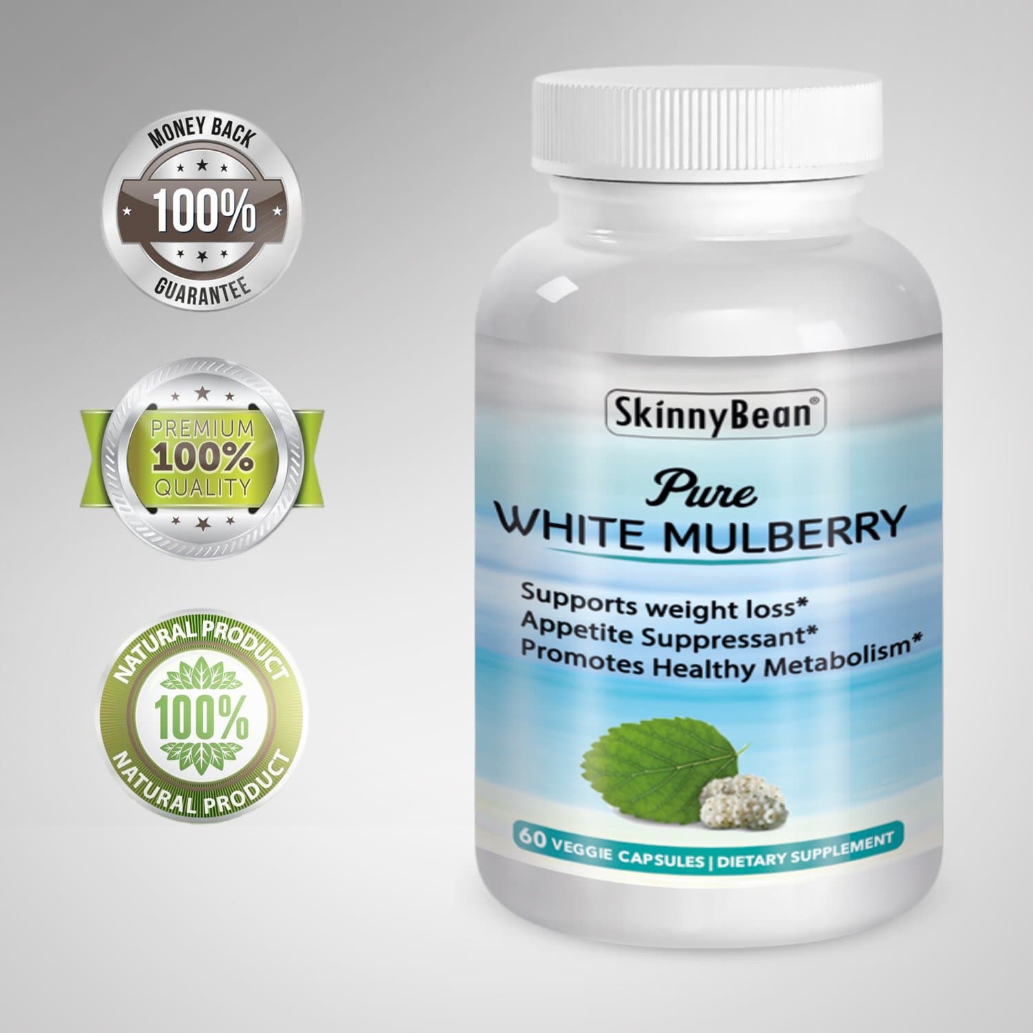 SkinnyBean® Pure White Mulberry Extract Leaf Supplement Capsules Pills