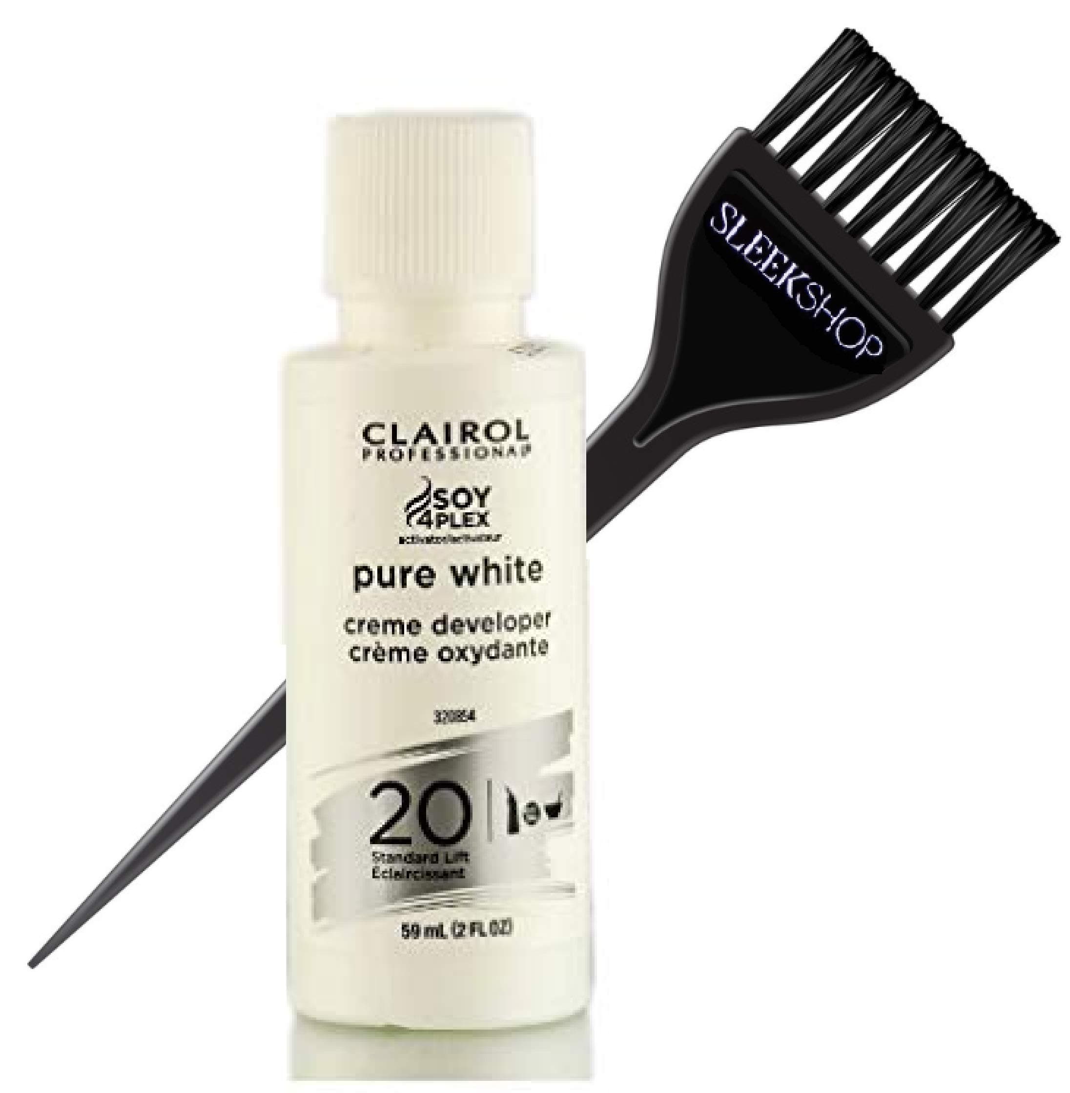 Clairol PURE WHITE Creme Developer (w/Sleek Tint Brush) Haircolor Cream Peroxide for Permanent Hair Color Dye & Lighteners (20 VOLUME, 2.0 OUNCE SIZE)
