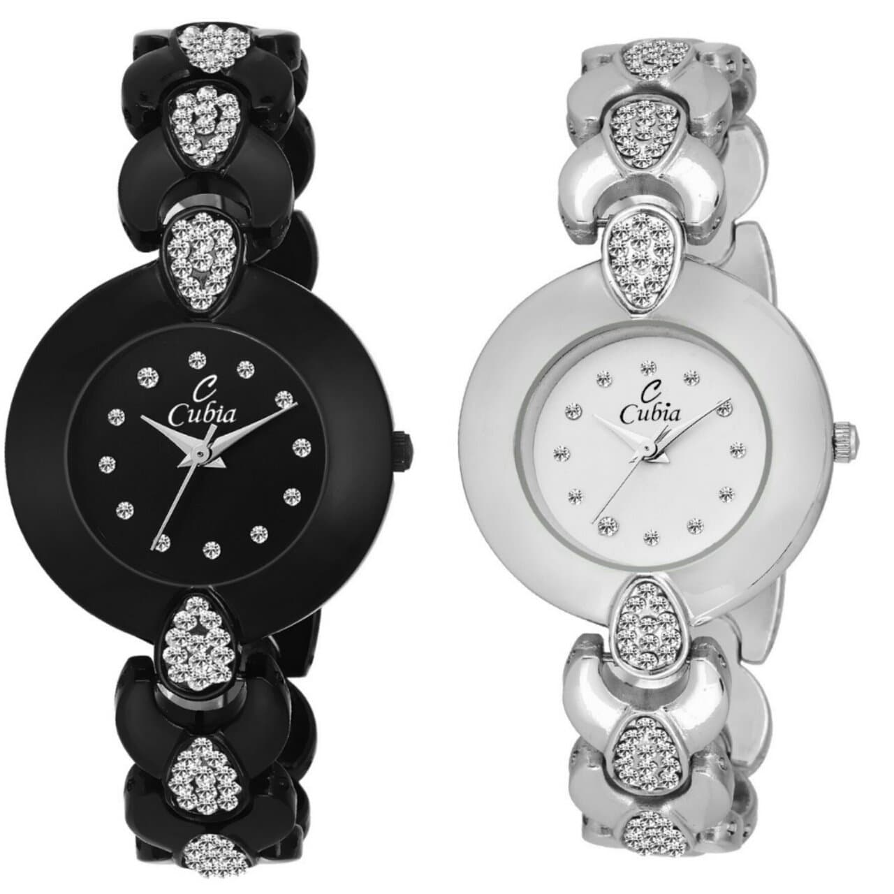 Cubia Analogue Women's Watch (Black & White Dial Black Colored Strap)