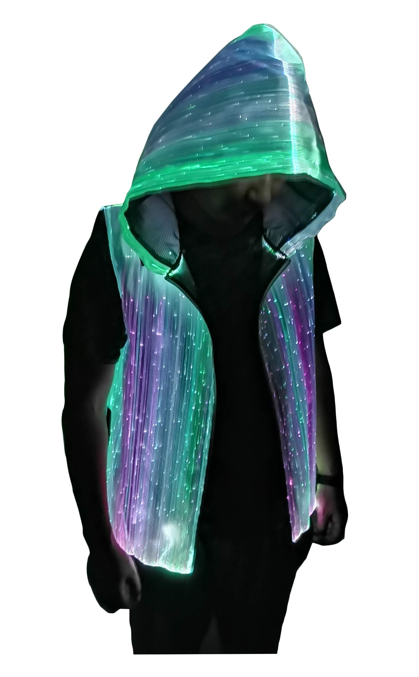 Men's LED Fiber Optic Light up 7 Colors Full-Zip Hoodie for Party Music Festival