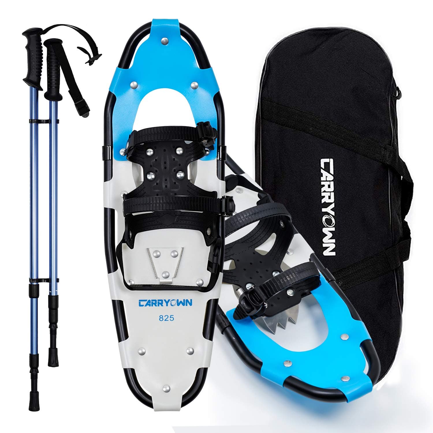 Carryown 3-in-1 Xtreme Lightweight Terrain Snowshoes for Adults Men Women Youth Kids, Light Weight Aluminum Alloy Terrain Snow Shoes with Trekking Poles and Carrying Tote Bag, 14" /21"/ 25"/ 30"
