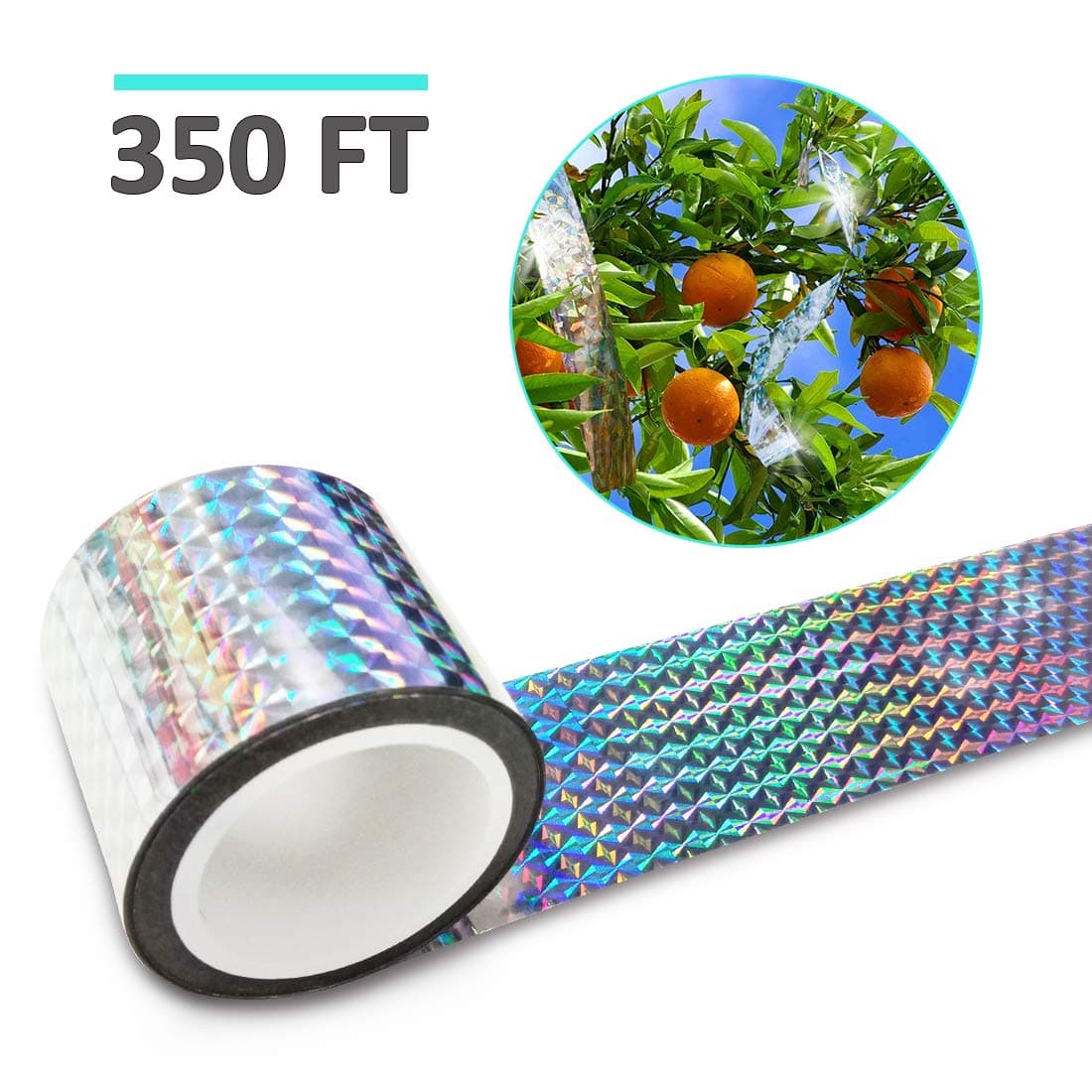GROWNEER Bird Repellent Scare Tape 350ft x 2in, Dual-Sided Deterrent Reflective Scare Tape, Keep Away Woodpeckers, Pigeons, Grackles, Woodpeckers and More