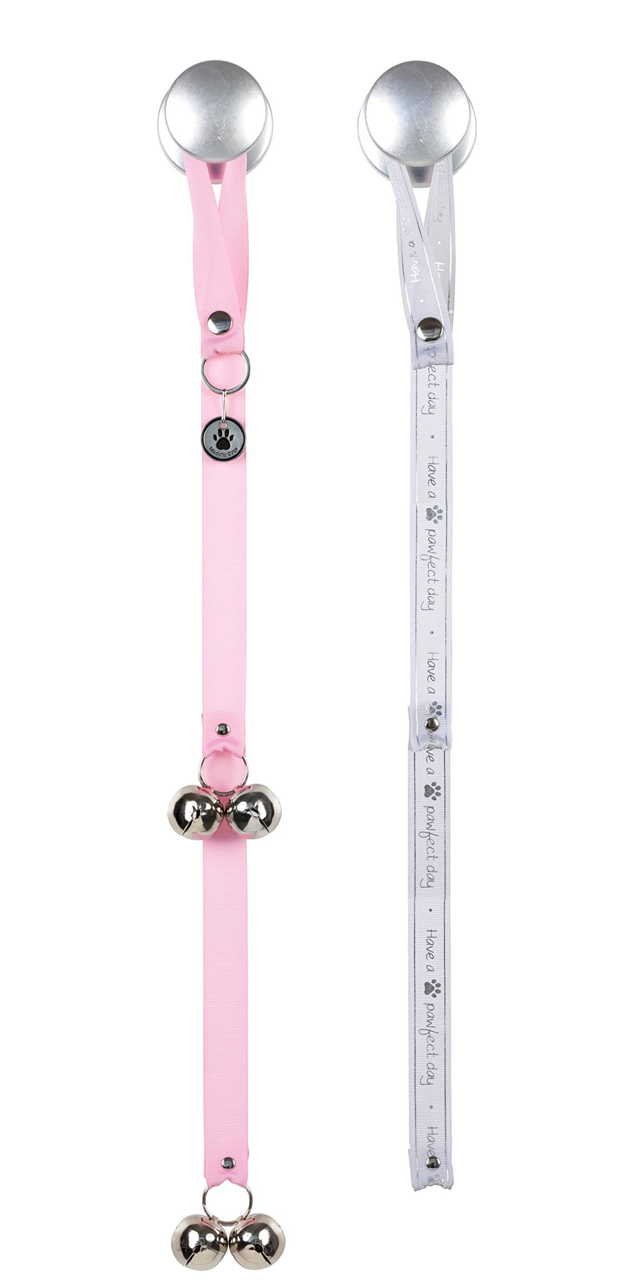 Free Extra Silver Ribbon, Have A Pawfect Day, Made For Dogs, Puppy Toilet Training Bells, House Training Aid for dogs, Pink