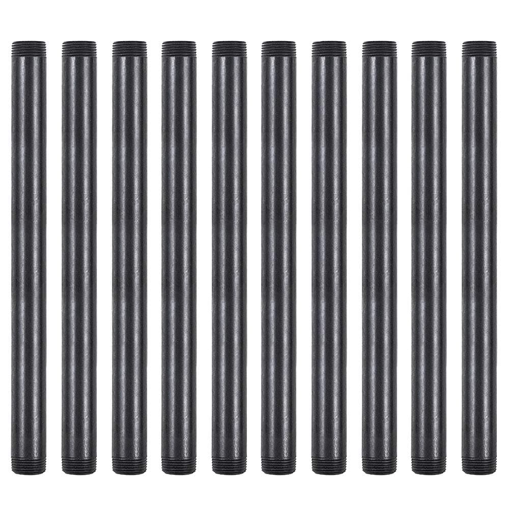 GOOVI 3/4 Inches x 12 Inches Black Malleable Steel Pipe Fitting, 3/4 Inches Black Pipe Threaded Pipe Nipples, Build Vintage DIY Shelving Steampunk Furnitur, 10 Pack.