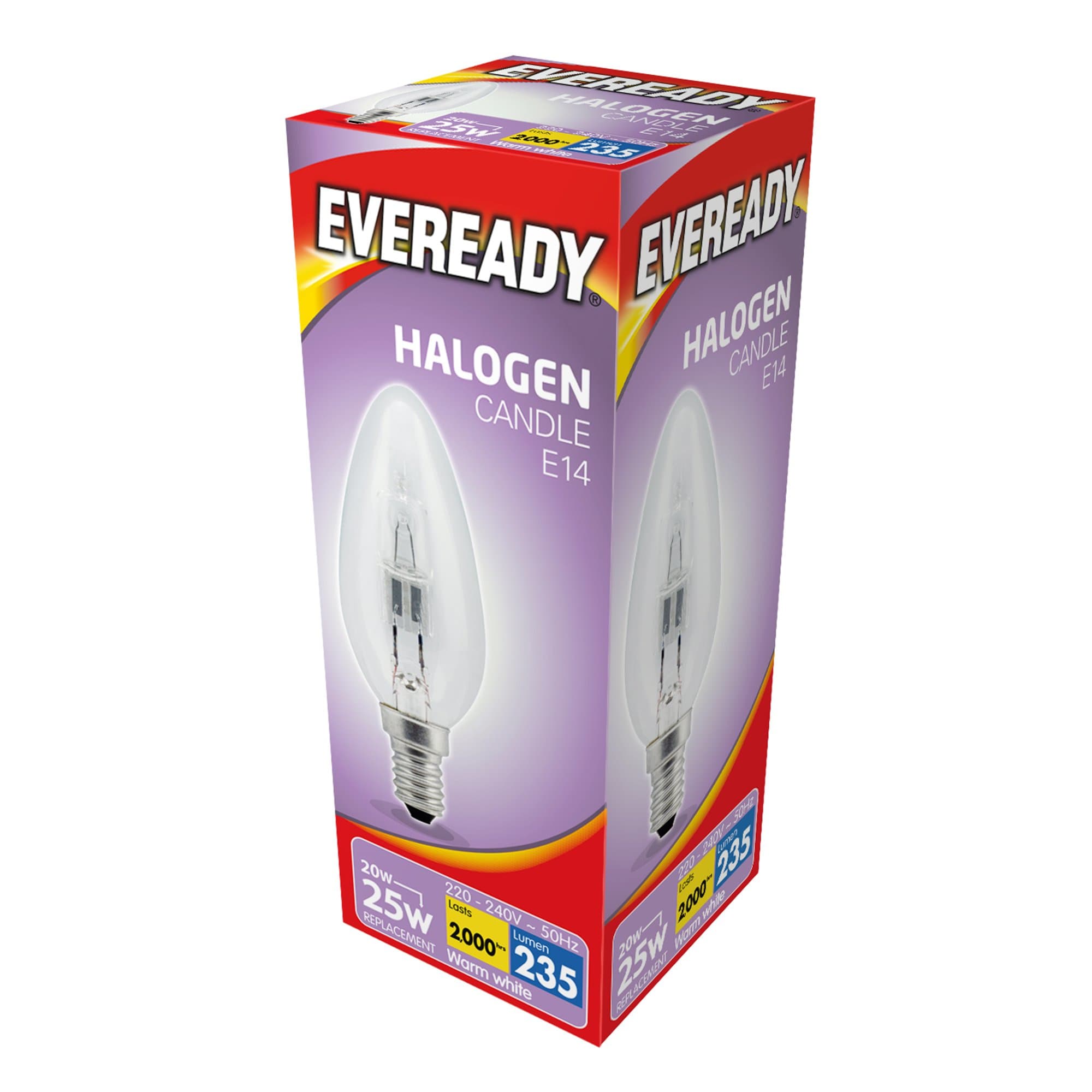 10 x 20w (25w) Halogen Candle Light Bulb E14 SES Small Edison Screw 240v (Eveready S11858)