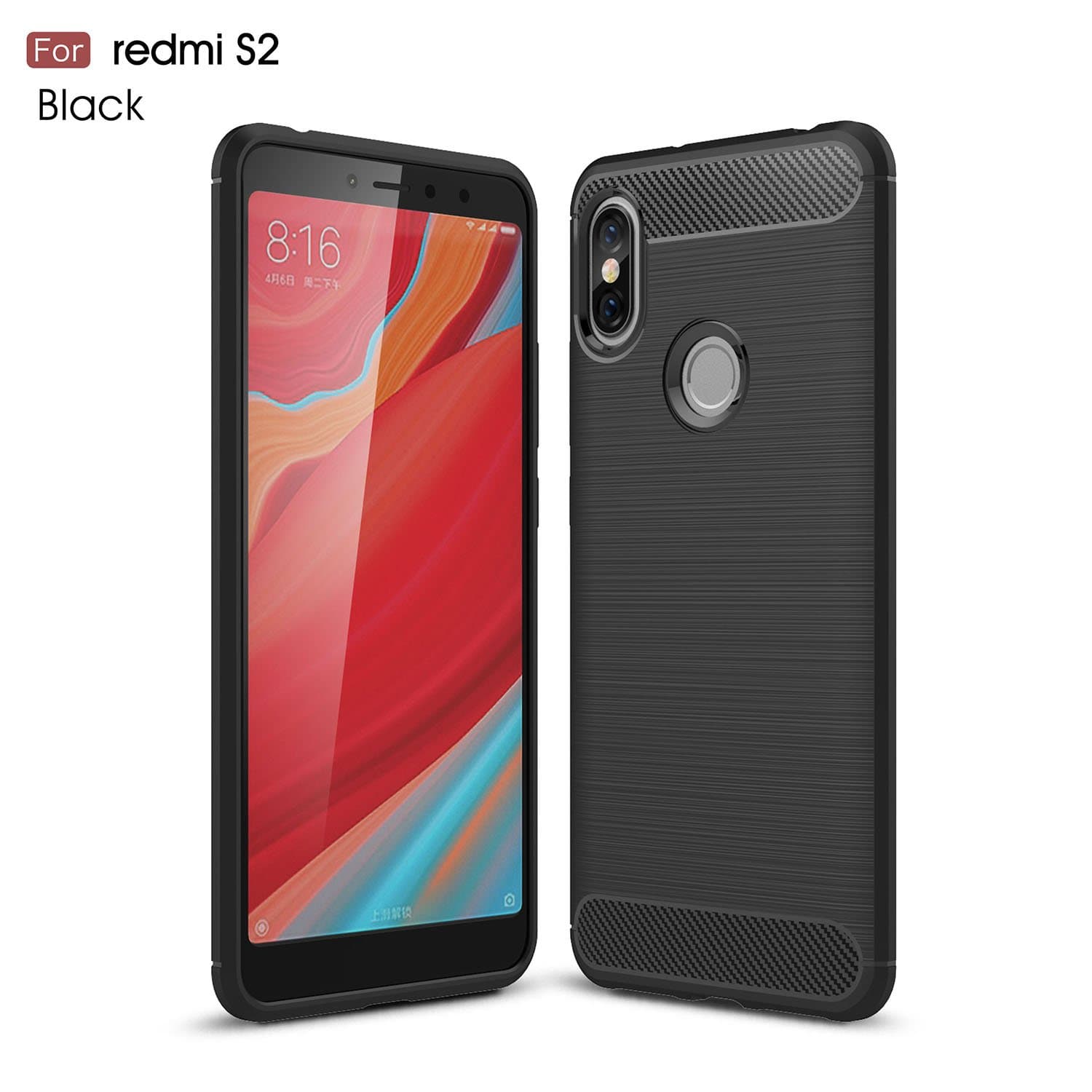Yhuisen Redmi S2 Case, Ultra Light Carbon Fiber Armor Shockproof Brushed Silicone Grip Case for Xiaomi Redmi S2 (Color : Black)