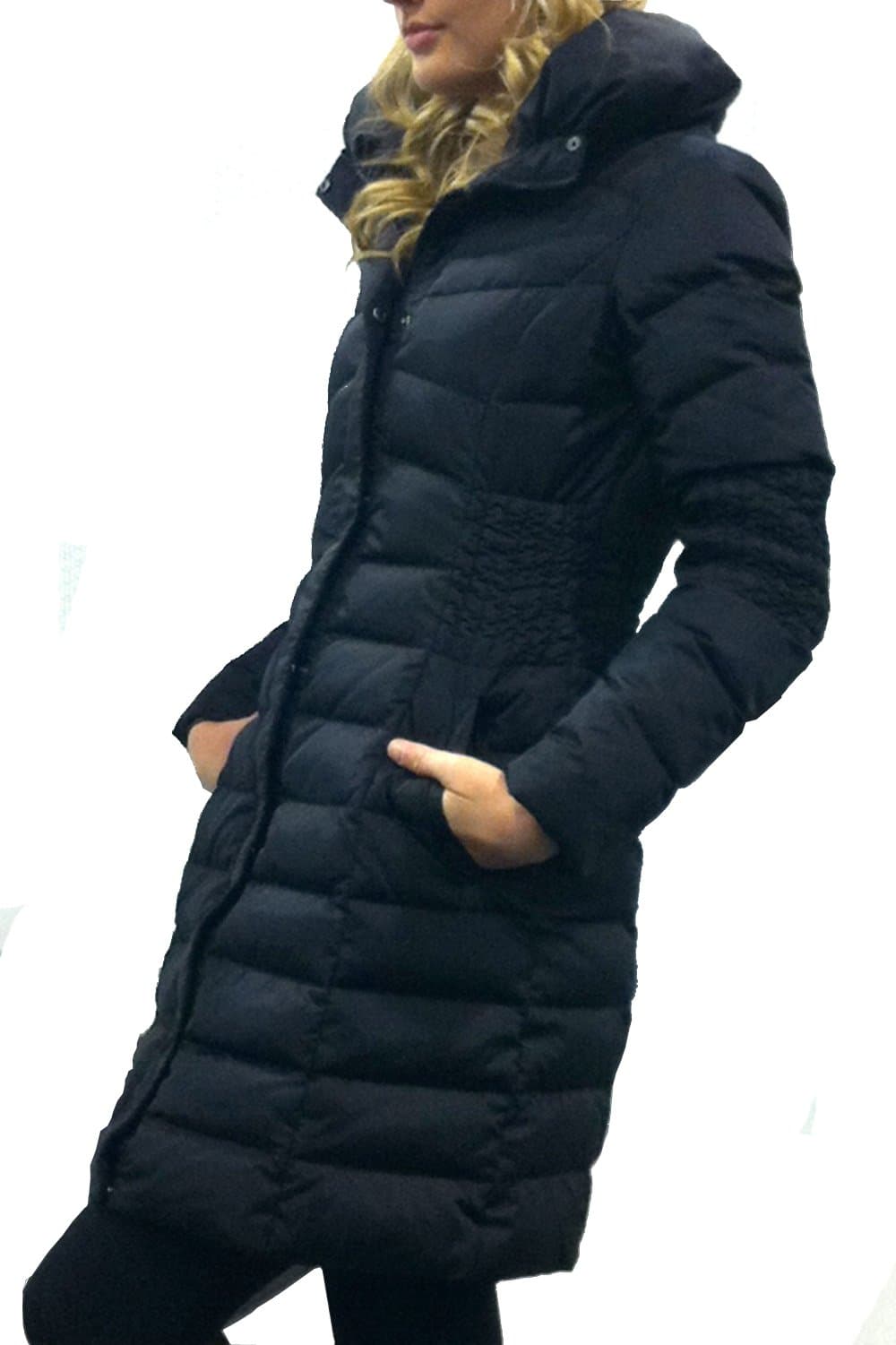 Happy Goat Lucky Erica Down Coat with Ruched waiste and elbow. Black.