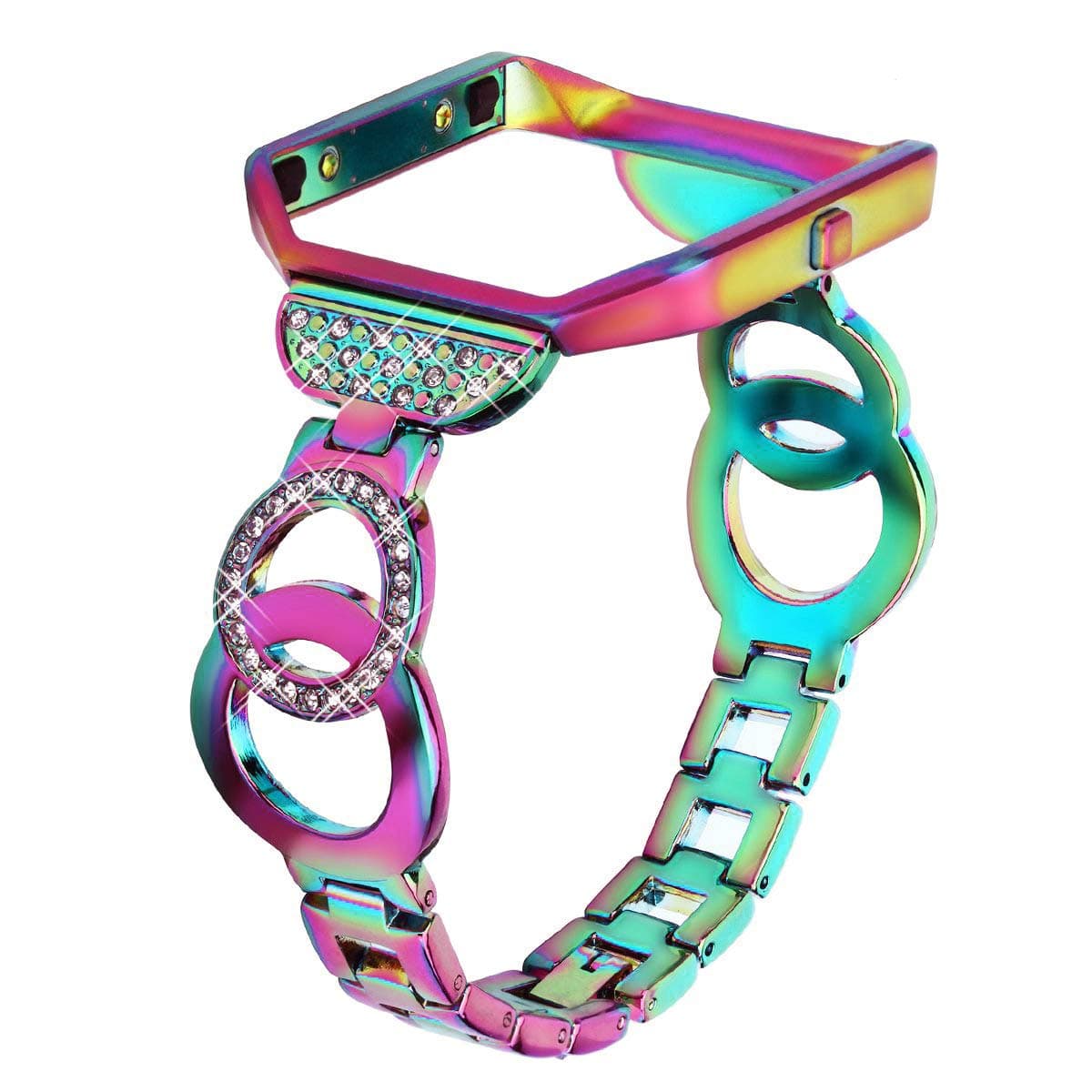 Nigaee for Fitbit Blaze Bands for Women Small, Stainless Steel Metal Replacement Band with Frame Compatible for Fitbit Blaze, Rhinestone Bling Accessories Wristband Strap-Colorful