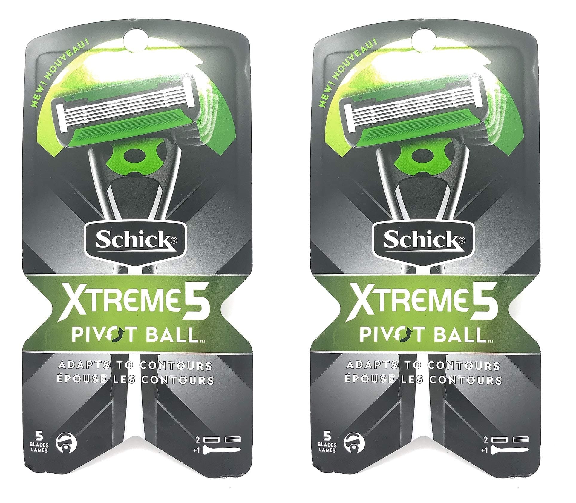 Schick Xtreme5 Pivot Ball Men's Razor Handle & 2 Razor Refills (Pack of 2)