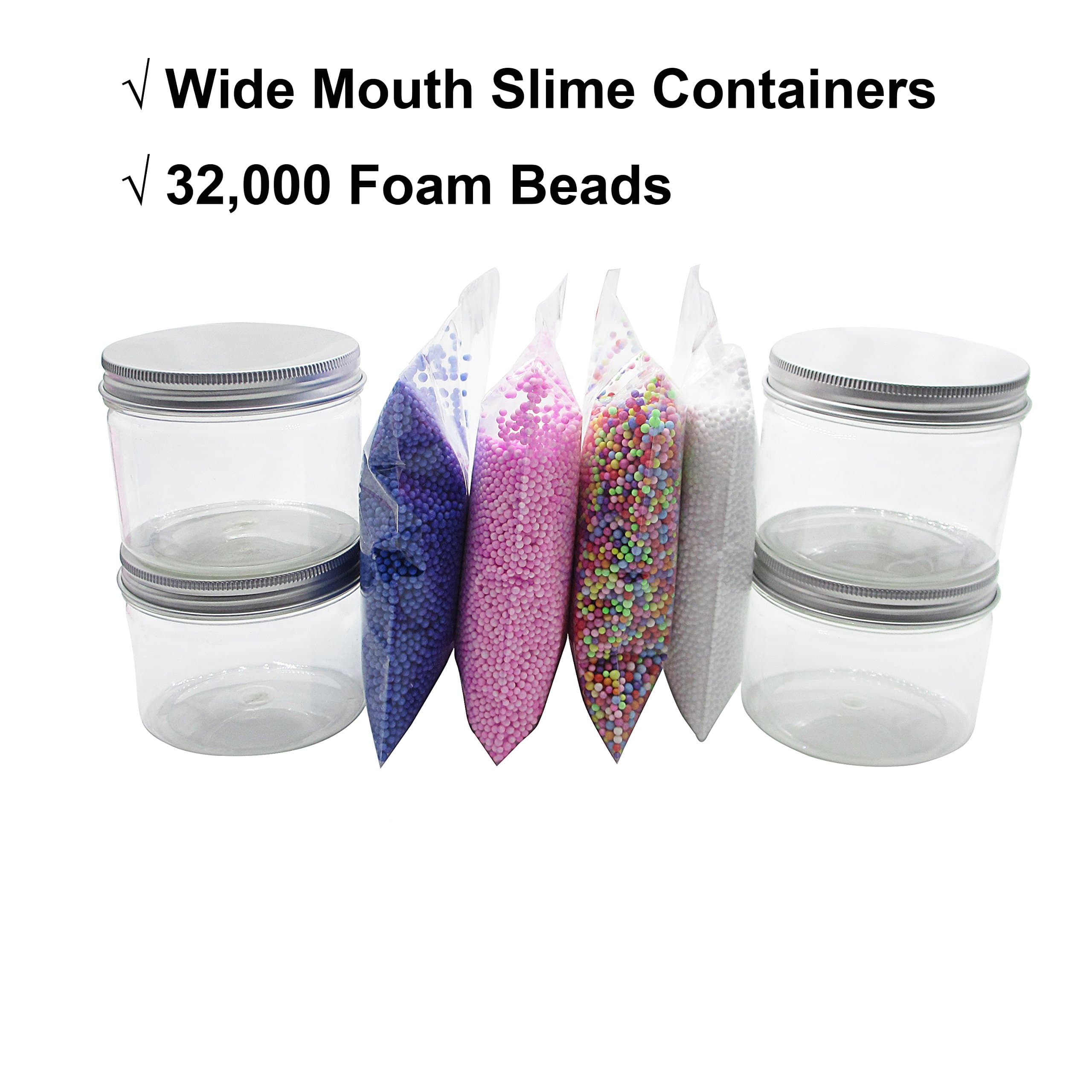 Homemade Slime Supplies Foam Beads + 14 oz Slime Containers With Lids - 0.06-0.11" approx 32000 balls