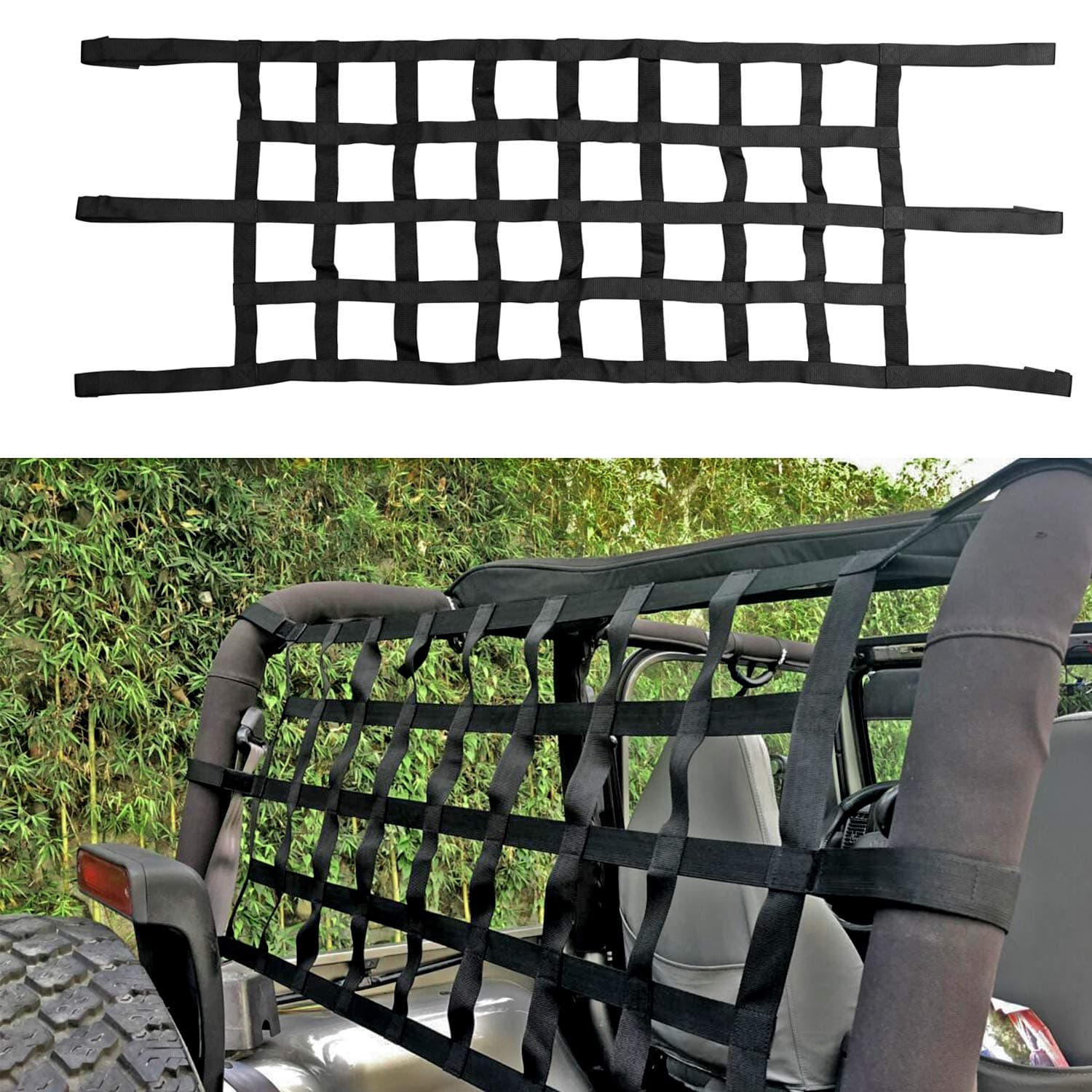 cartaoo Jeep Cargo Net Heavy Duty Industrial Fabric Roof Net for Jeep Wrangler TJ (1997-2006) JK (2007-2017) JL 2018