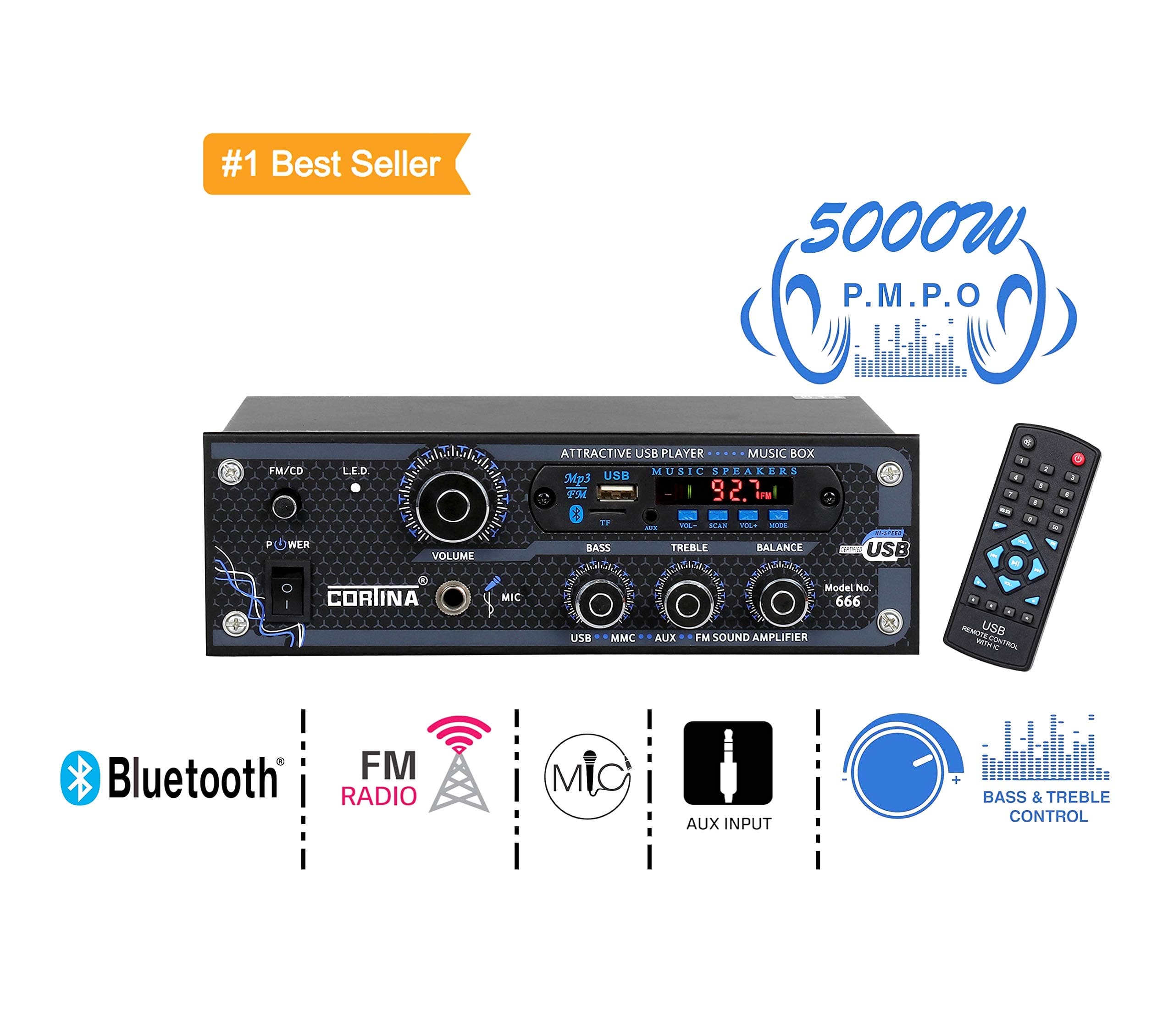 KEKROWN Cortina 4440 Stereo 4 Channel 50W Amplifier for Home Theater with FM and USB Player CE-666