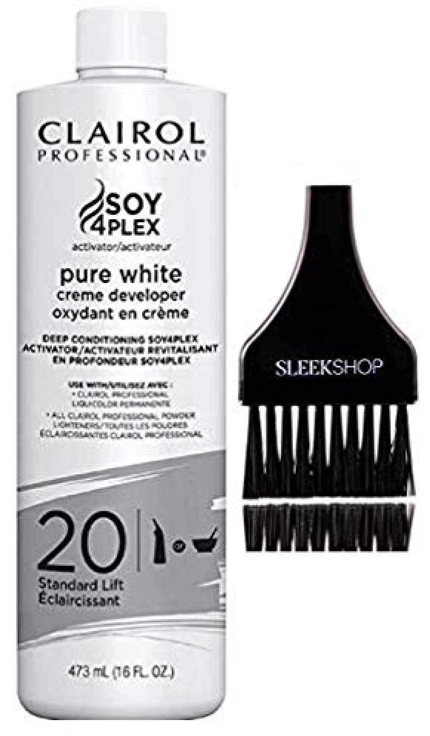 Clairol PURE WHITE Creme Developer (w/Sleek Tint Brush) Haircolor Cream Peroxide for Permanent Hair Color Dye & Lighteners (20 VOLUME, 16.0 OUNCE SIZE)