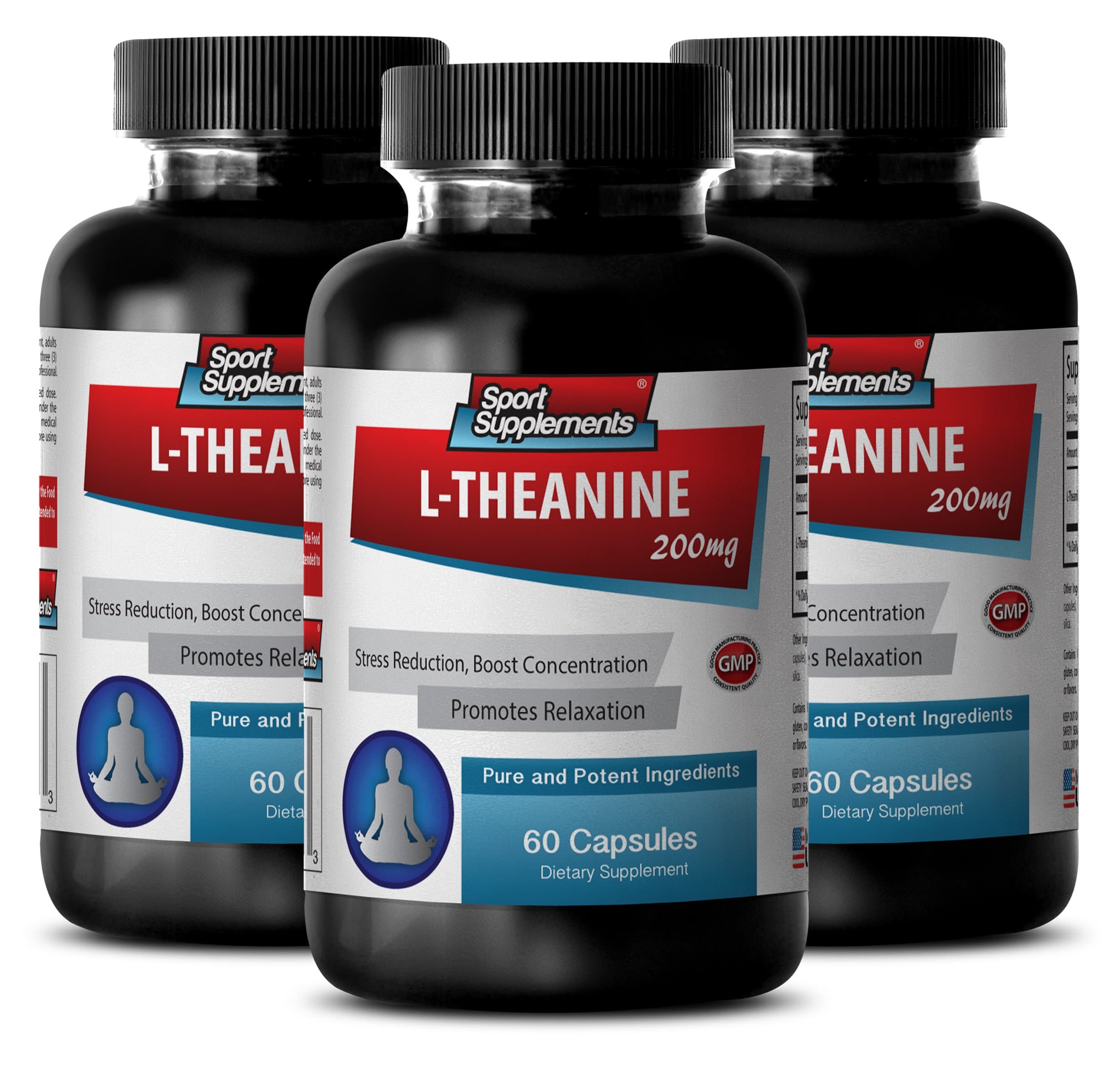 Theanine htp - L Theanine 200mg - Relieves Stress (3 Bottles - 180 Capsules)