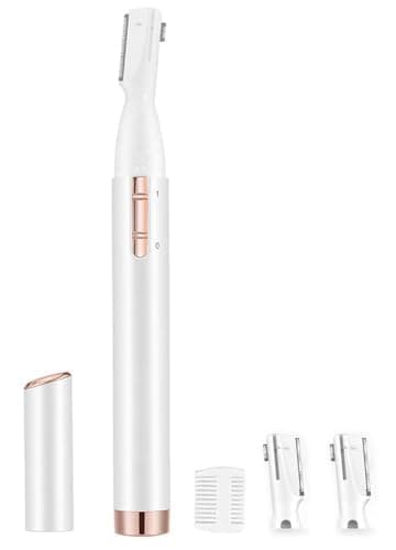 Eyebrow Trimmer, Precision Facial Hair Trimmer with Comb, Battery Operated Painless Electric Eyebrow Razor Facial Hair Remover Face Chin Neck, Upper-Lip, Peach-Fuzz