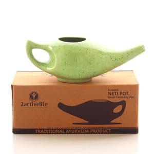 2activelife Ceramic Neti Pot for Sinus, Jal Neti pots for Nasal Cleansing, Nose congestion and Passages Jala kriya (Green Freckle)