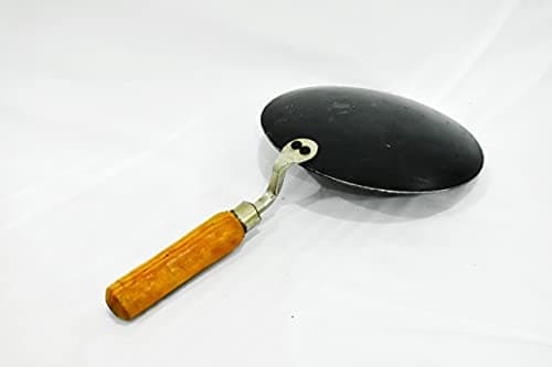 Sonanshi Pure Iron/Loha Roti/Chapati Tawa/Frying pan 9.5 Inches Black with Wooden Handle (Handle Color May Vary)