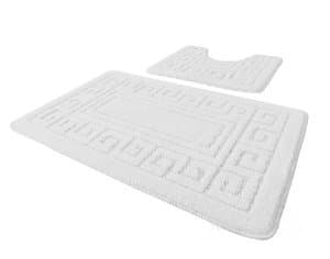 EDS Luxury 2 Piece Greek Bath Mat Set Non Slip Ultra Soft Bathroom Mats Water Absorbent Bath Mats Machine Washable Rug Toilet Mat for Bathroom Floor (White)