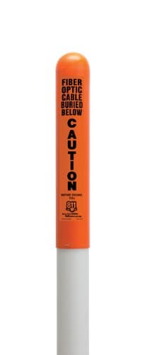 Utility Round Dome Marker, 72"H Wht Pole, Orange Top 48"Reveal, Caution Fiber Optic Cable Buried, 811 L