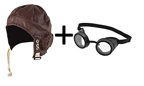 Biggles Hat Pilot Goggles 1940S WW2 Grandpa's Great Escape Fancy Dress Kit