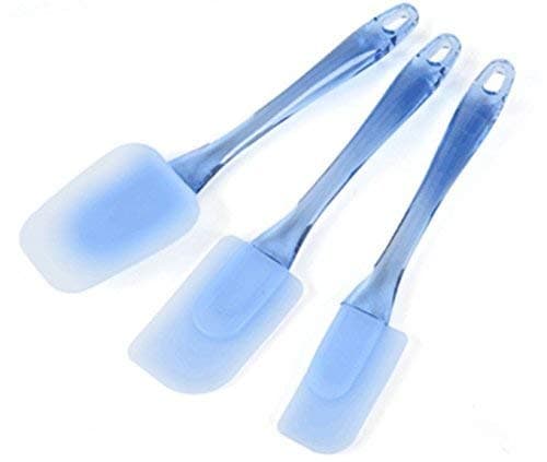 SKEMIX 3-Pieces Square Nonstick Heat Resistant Blue Silicone Spatulas, Silicone Heads and Crystal-like Plastic Handles with Different Shapes Mixing Spatula Professional Kitchen Cooking Utensils