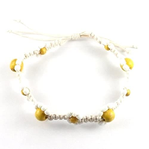 Gower Coast CraftsHandmade Daisy Flower Bead Macrame Surf Anklet in Ivory Cotton Cord