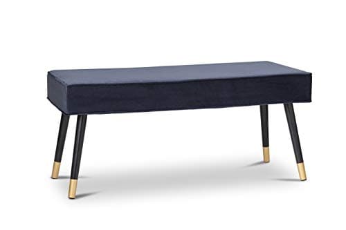 LIFA LIVING Upholstered Bench for 2, Velvet Ottoman with Black Wooden Legs, Dining Chairs, Bedroom Bench Footstool for Living Room, 101x42x 45 cm (Blue)
