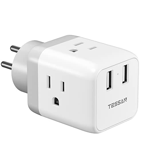 TESSAN Israel Power Adapter US to Israel Plug Adapter with 3 Outlets 2 USB Charging Ports, Power Outlet for Jerusalem Jordan Gaza Strip, Type H Output