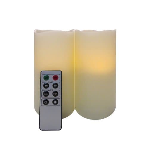 Set of 2 Melted Edge Ivory Wax 6" Flameless LED Battery Operated Pillar Candles with Remote Control and Timer