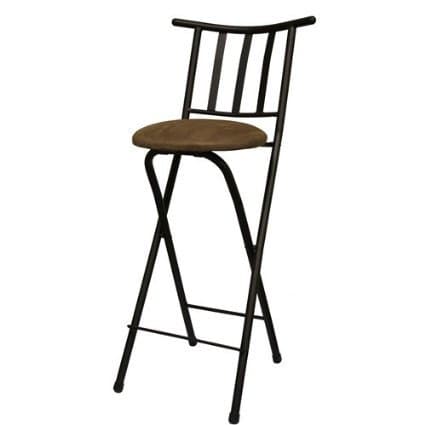 Slat Back Set of 2 Folding 24" Barstool, Folding Chair Stool, Bronze with Beige Microfiber Cushion