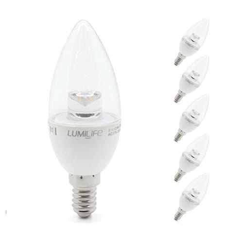 LUMiLiFE 5W E14 LED Candle Bulb - 5 Pack - Warm White - Clear - 30W Replacement
