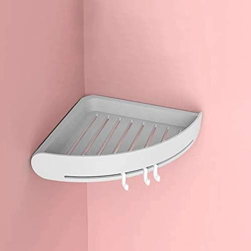 CY craft Bathroom Shelf Corner Shower Caddy,No Drilling Wall Mount Shower Shelf with Hooks Grey Corner Shelves Triangle Bathroom Storage Basket Plastic Corner Shelf,Pack of 1
