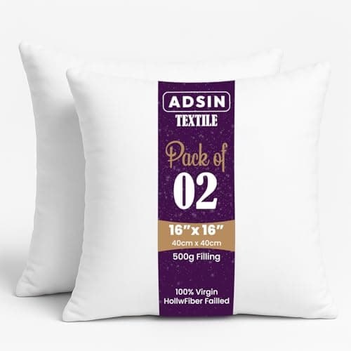 Set of 2-40cm x 40cm Hollowfibre New White Hollowfiber Cushion Pad Inner Stuffer Pillow Polyester Insert Square Hypoallergenic (Pack of 2 | 16" x 16")
