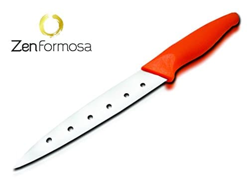 Zen Formosa Best quality Non-sticky Sushi Knife; A perfect Japan design air hollow blade sushi knife (9.0 inches, Orange)