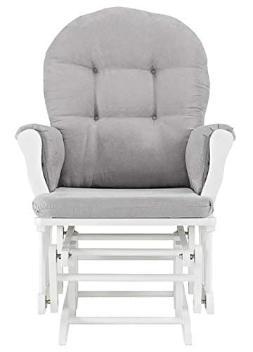 Windsor Glider and Ottoman, Polyester, Wood, Metal, White with Gray Cushion