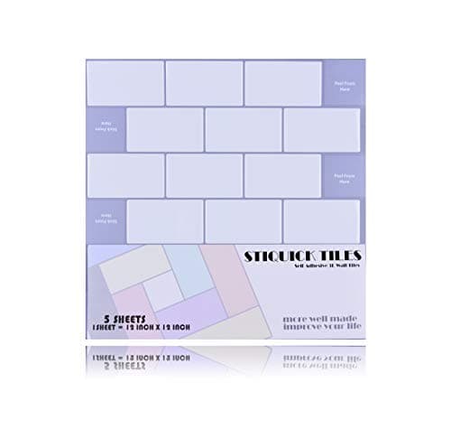 STIQUICK TILES 12"x12" Large Adhesive Peel and Stick Removable Wallpaper, Subway Tile with White Design Stickers for Kitchen Backsplash, Wall Decorative Mold Sheet (12" X 12" 5 Sheets, White)