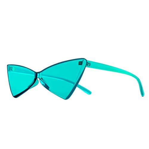 Colorful One Piece Rimless Transparent Cat Eye Sunglasses for Women Tinted Candy Colored Glasses (b025-lake blue)